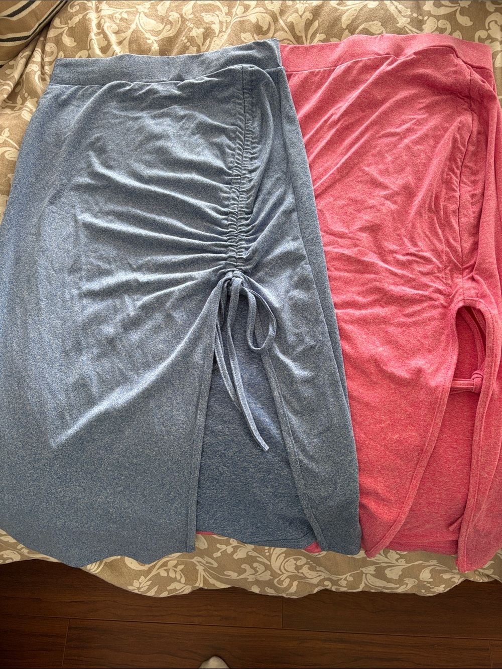 SHEIN Blue and Pink A-Line Midi Skirts - Ruched Side Tie